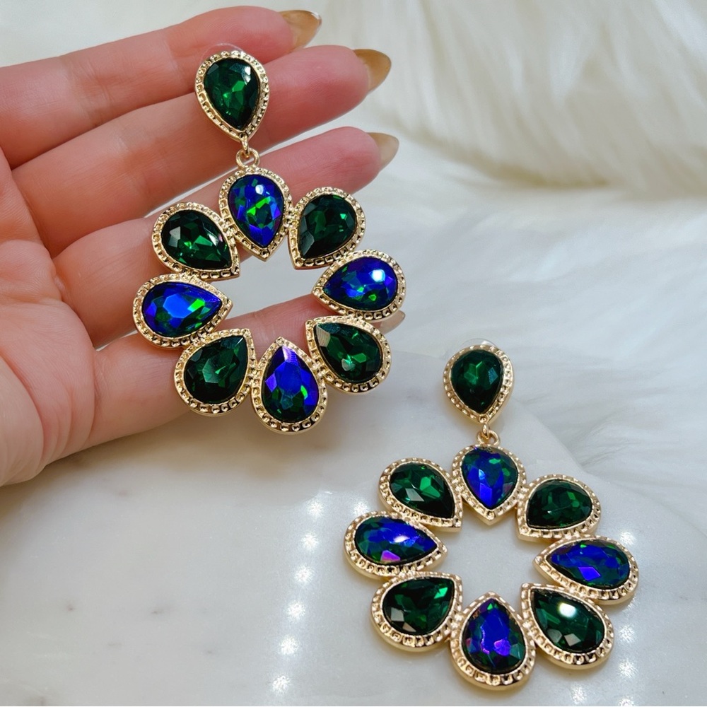 Gold and Jewel-Toned Teardrop Earrings - Picture 3 of 5